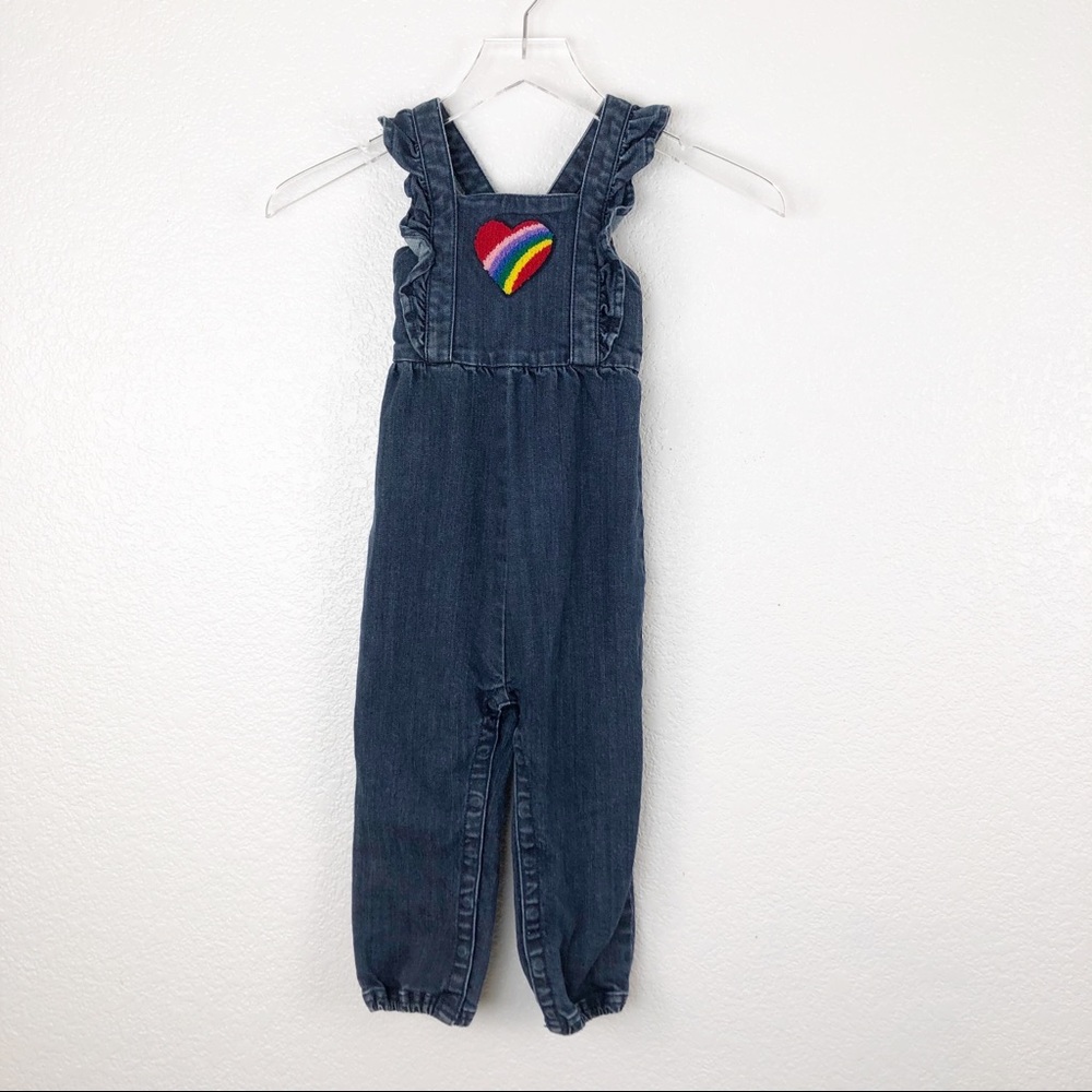 Hanna Andersson Blue Jean Overalls Rainbow Fuzzy Heart